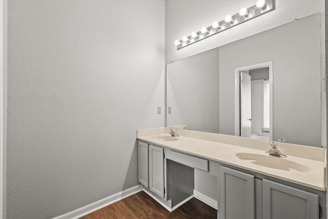 bathroom with vanity and wood-type flooring