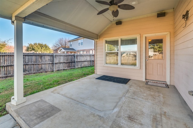 view of patio / terrace featuring ceiling fan