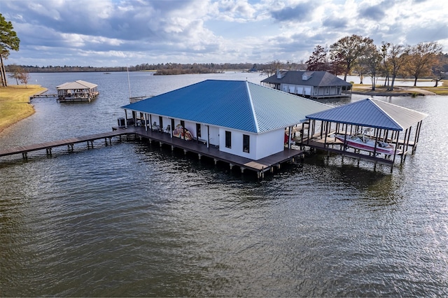 dock area with a water view