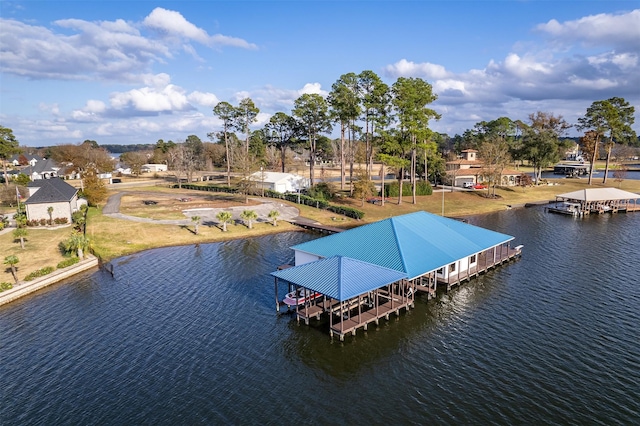 view of dock with a water view