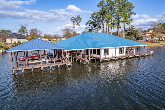 view of dock with a water view