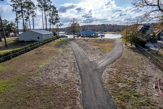 view of street featuring a water view