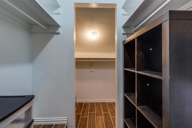 spacious closet with dark wood-type flooring