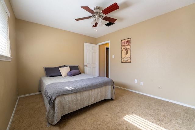 bedroom featuring carpet and ceiling fan