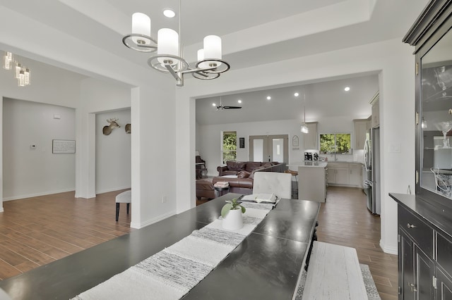 5564 Sheilagh Pl, Fort Worth, TX 76126 - dining space with a chandelier, dark wood finished floors, and recessed lighting