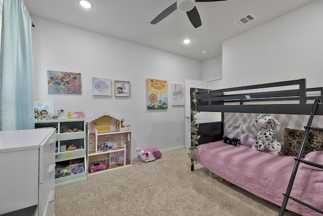 bedroom featuring carpet and ceiling fan