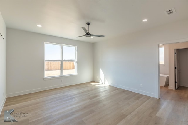 unfurnished bedroom featuring light hardwood / wood-style floors and ceiling fan