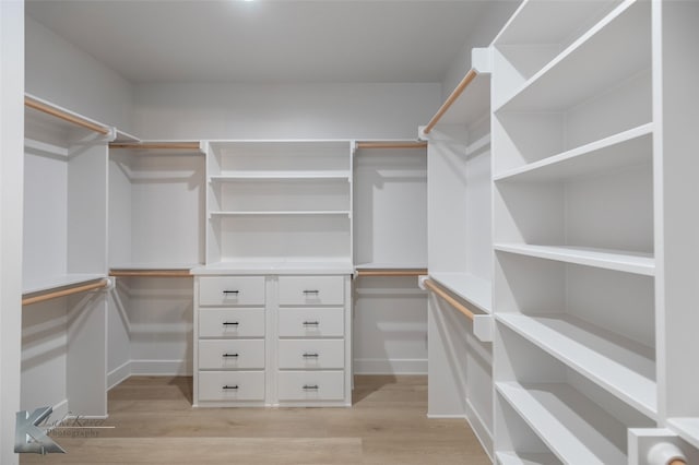 spacious closet featuring light hardwood / wood-style flooring