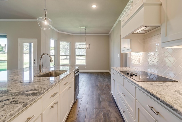 kitchen featuring black electric cooktop, white cabinetry, dark hardwood / wood-style floors, and sink