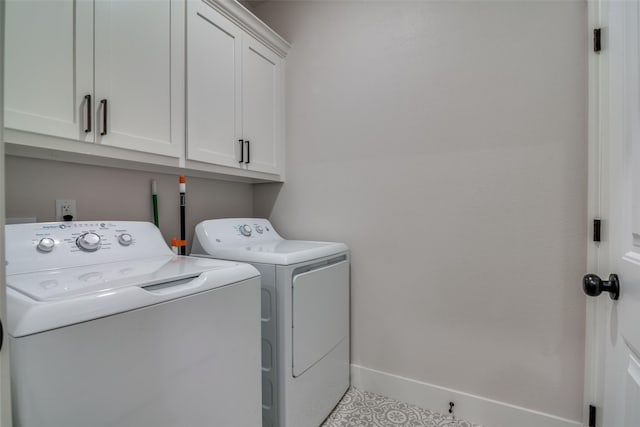 5223 Fox Trot Ln, Caddo Mills, TX 75135 - clothes washing area with cabinet space, baseboards, and separate washer and dryer