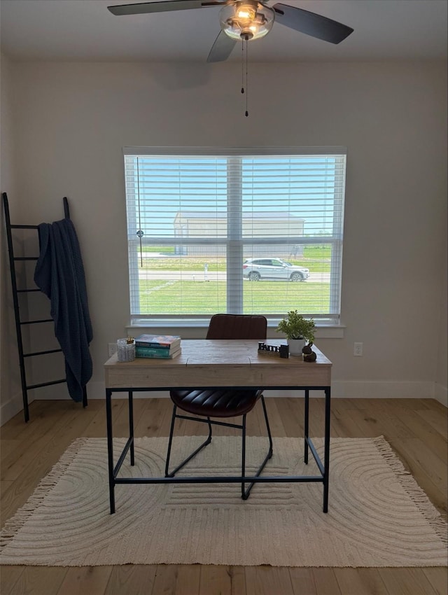 5223 Fox Trot Ln, Caddo Mills, TX 75135 - office with a ceiling fan, baseboards, and light wood-style flooring
