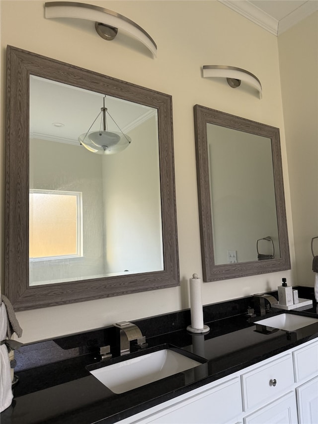 bathroom with vanity and crown molding