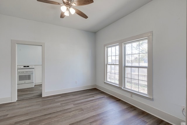 empty room featuring light hardwood / wood-style flooring, plenty of natural light, and ceiling fan