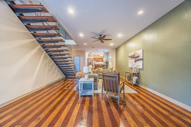 living room featuring ceiling fan