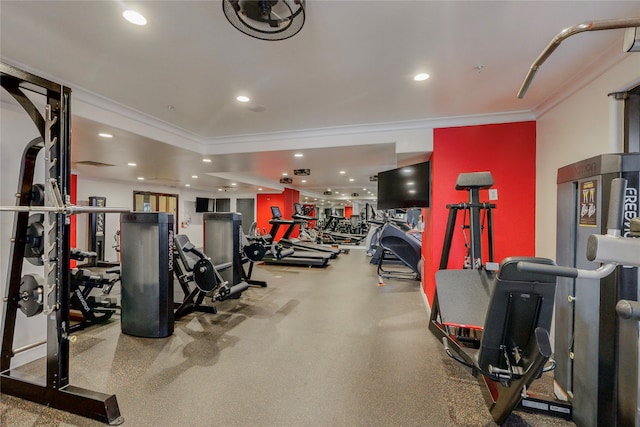 gym featuring ornamental molding