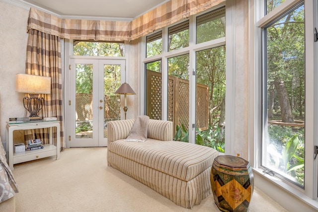 sunroom / solarium featuring a wealth of natural light and french doors