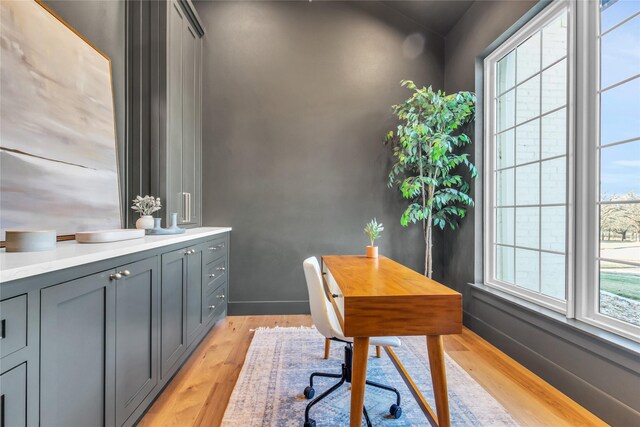 home office featuring light hardwood / wood-style floors