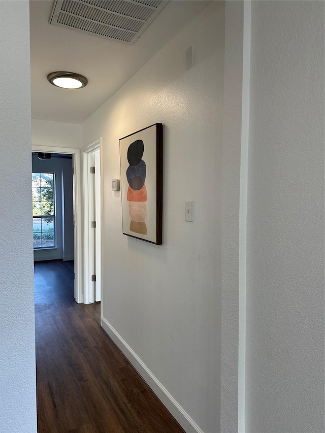 hallway with dark wood-type flooring