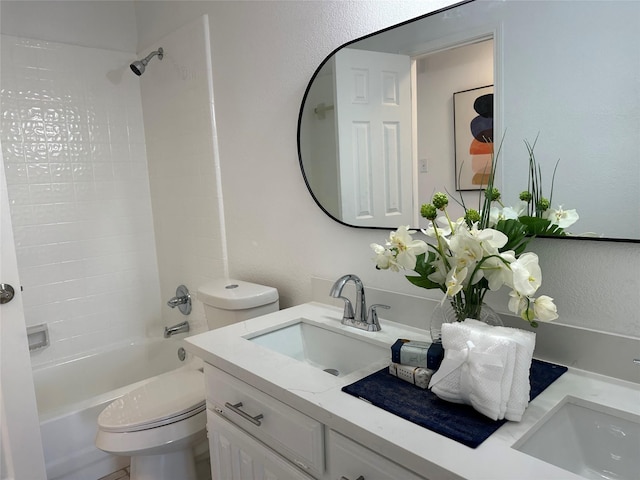 full bathroom featuring vanity, toilet, and tub / shower combination