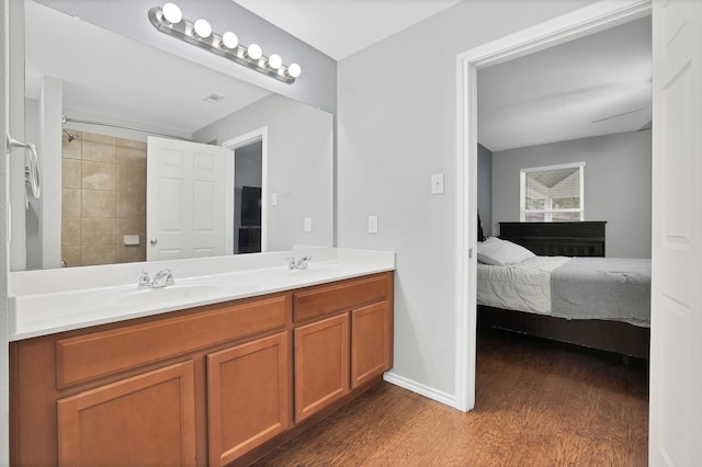 bathroom with wood-type flooring and vanity