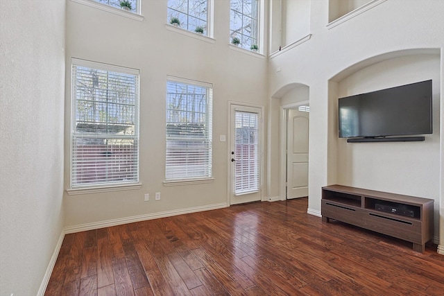 entrance foyer featuring dark hardwood / wood-style floors and a high ceiling