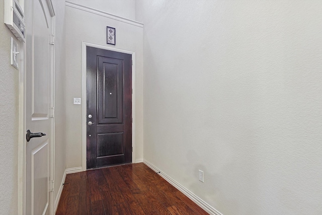 entryway with baseboards and dark wood finished floors