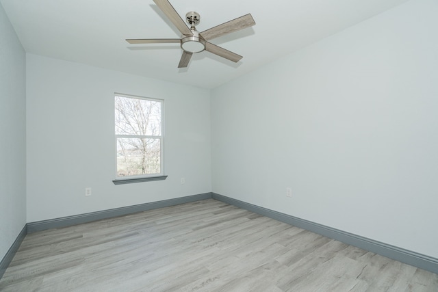 unfurnished room featuring ceiling fan and light hardwood / wood-style floors