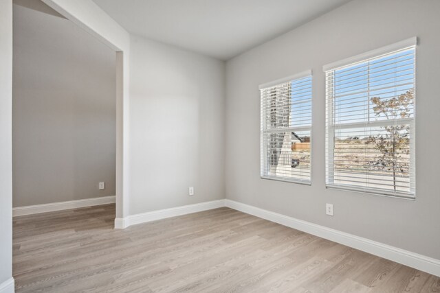 empty room with a wealth of natural light and light hardwood / wood-style floors