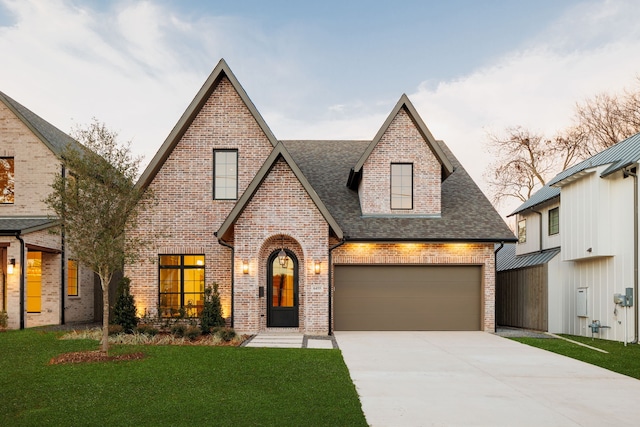 view of front of home featuring a garage and a front yard