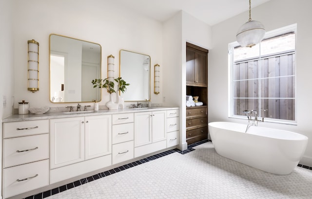 bathroom featuring vanity, plenty of natural light, and a tub