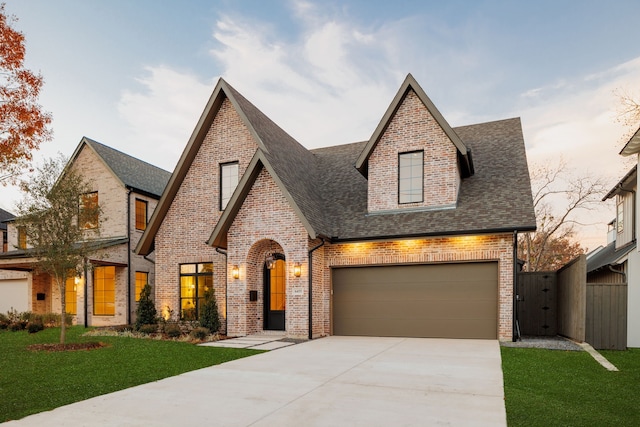 view of front facade featuring a garage and a front lawn