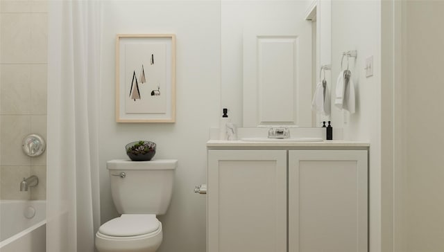 full bathroom featuring vanity, toilet, and tiled shower / bath combo