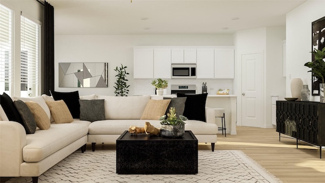 living room with light hardwood / wood-style flooring