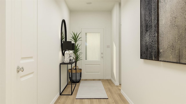 corridor with light hardwood / wood-style flooring