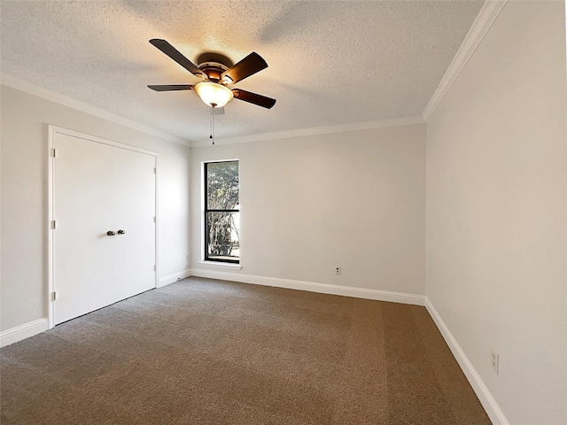 817 Foxridge Dr, Arlington, TX 76017 - carpeted empty room featuring a textured ceiling, a ceiling fan, and crown molding