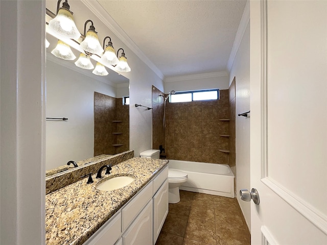 817 Foxridge Dr, Arlington, TX 76017 - full bath featuring vanity, crown molding, shower / tub combination, a chandelier, and a textured ceiling