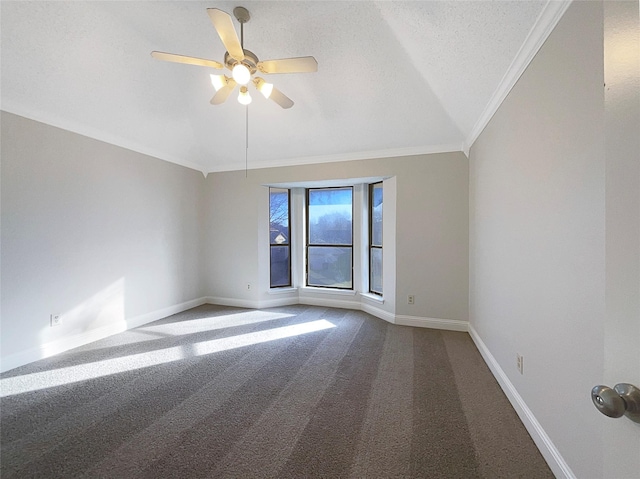 817 Foxridge Dr, Arlington, TX 76017 - unfurnished room with carpet flooring, ornamental molding, ceiling fan, and lofted ceiling