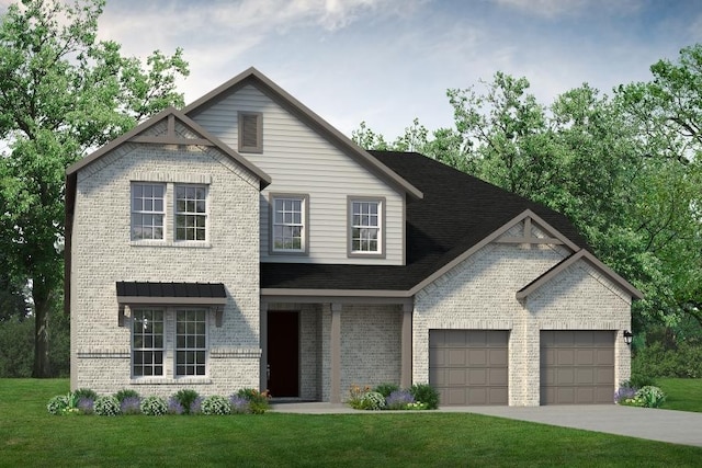 view of front facade featuring a front yard and a garage