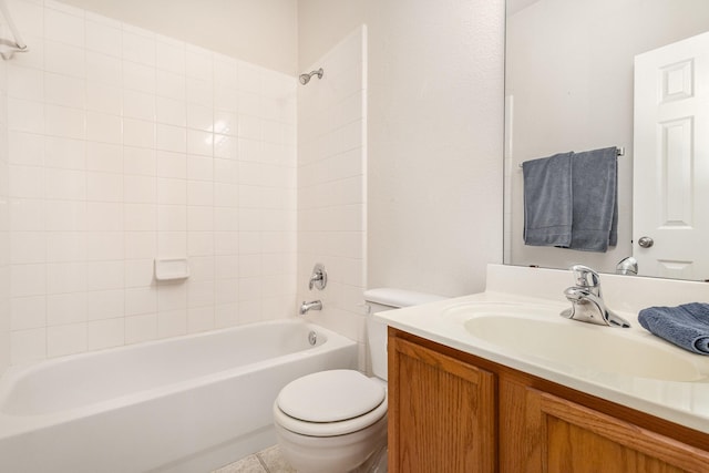 full bathroom with vanity, toilet, shower / bathtub combination, and tile patterned flooring