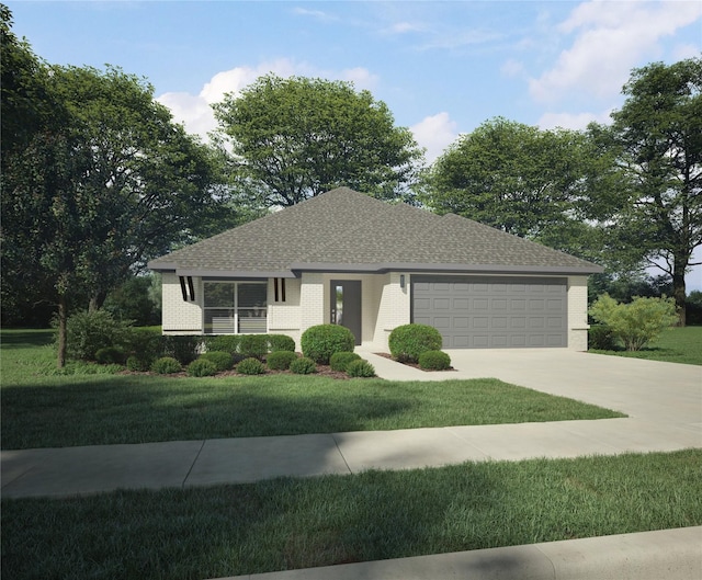 view of front facade featuring a front yard and a garage