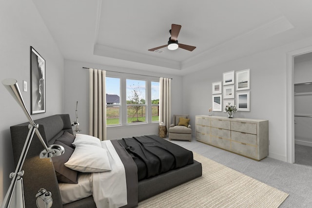 11545 Wulstone Rd, Fort Worth, TX 76052 - bedroom with a raised ceiling, light carpet, a ceiling fan, and baseboards