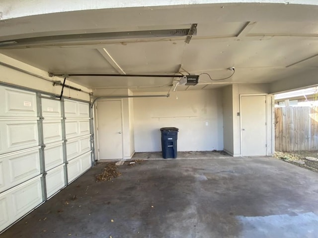 garage with a garage door opener