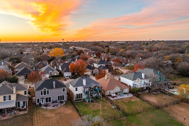 view of aerial view at dusk