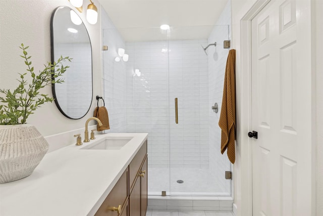 bathroom featuring vanity and walk in shower