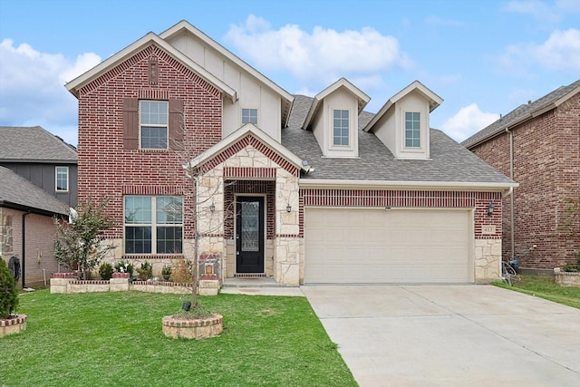 view of front facade with a front yard and a garage