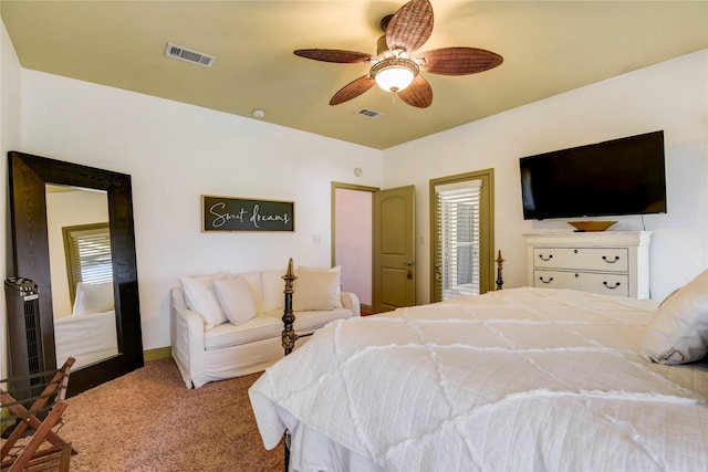 bedroom featuring carpet flooring and ceiling fan