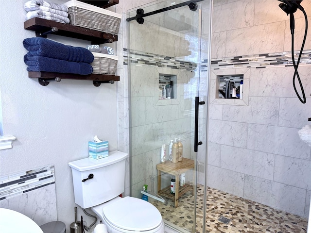 bathroom featuring a shower stall and toilet