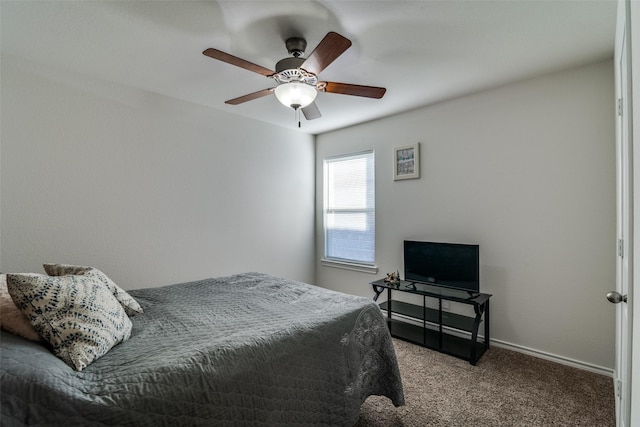 bedroom featuring carpet flooring and ceiling fan