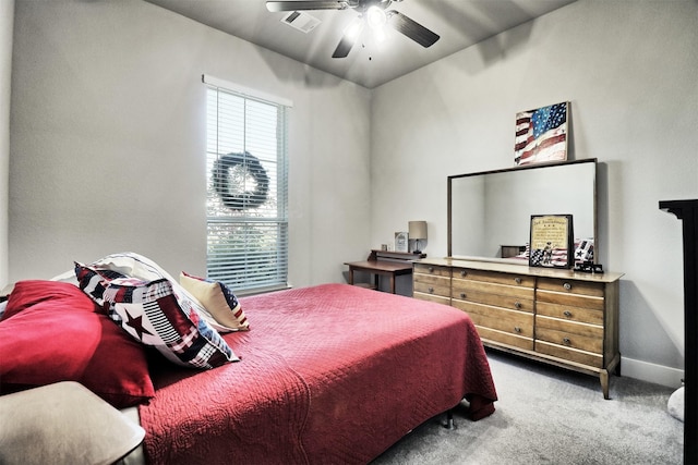 bedroom featuring carpet and ceiling fan