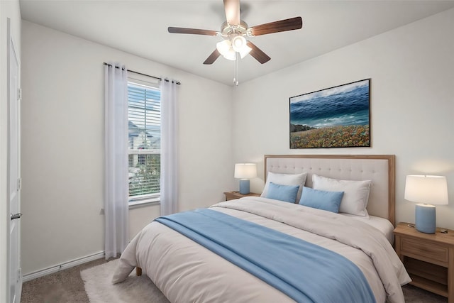 bedroom with carpet flooring and ceiling fan